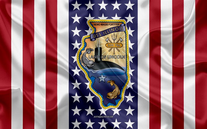 USSイリノイエンブレム, SSN-786, アメリカのフラグ, 米海軍, 米国, USSイリノイ州バッジ, 米軍艦, エンブレム、オンラインイリノイ