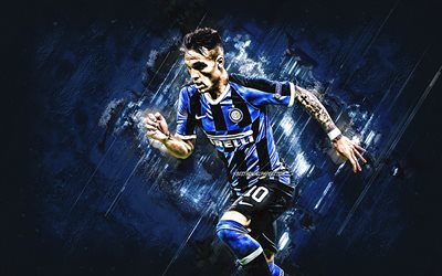 Lautaro Martinez, Argentinean soccer player, FC Internazionale, Inter Milan, blue stone background, Serie A, Italy, football
