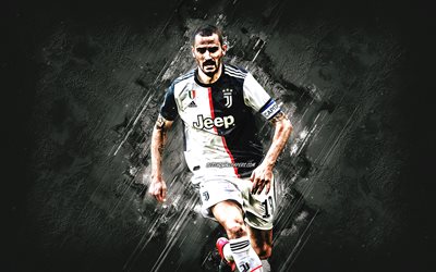 Leonardo Bonucci, la Juventus FC, le joueur de football italien, portrait, gris pierre fond, Serie A, Italie, Bonucci la Juventus