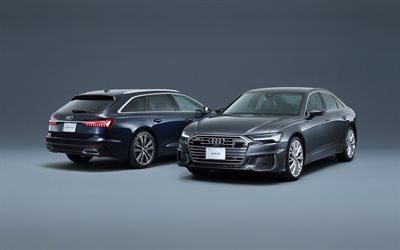 Audi A6, 2020, exterior, Audi A6 Avant, blue A6 station wagon, gray A6 sedan, new A6, german cars, Audi