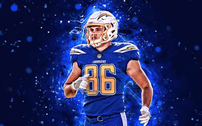 Hunter Henry, 4k, NFL, tight end, Los Angeles Chargers, american football, Hunter Mark Henry, LA Chargers, National Football League, neon lights, Hunter Henry LA Chargers, Hunter Henry 4K