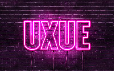 Uxue, 4k, bakgrundsbilder med namn, kvinnliga namn, Uxue-namn, lila neonljus, Grattis p&#229; f&#246;delsedagen Uxue, popul&#228;ra spanska kvinnliga namn, bild med Uxue-namn