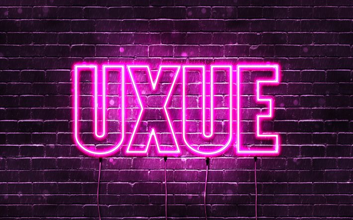 Uxue, 4k, isimli duvar kağıtları, kadın isimleri, Uxue adı, mor neon ışıkları, Mutlu Yıllar Uxue, pop&#252;ler İspanyol kadın isimleri, Uxue isimli resim