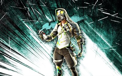 4k, Toxic Tagger, art grunge, Fortnite Battle Royale, Personnages Fortnite, Toxic Tagger Skin, rayons abstraits bleus, Fortnite, Toxic Tagger Fortnite