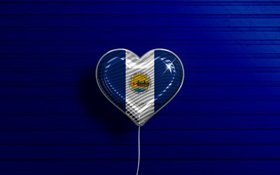 Amo Toledo, Ohio, 4K, palloncini realistici, fondo di legno blu, citt&#224; americane, bandiera di Toledo, palloncino con bandiera, Toledo, citt&#224; degli Stati Uniti