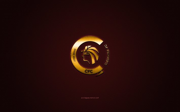 Ceramica Cleopatra FC, egyptisk fotbollsklubb, gyllene logotyp, vinr&#246;d kolfiberbakgrund, Egyptian Premier League, fotboll, Giza, Egypten, Ceramica Cleopatra FC-logotyp