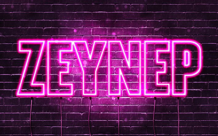 Zeynep, 4k, sfondi con nomi, nomi femminili, nome Zeynep, luci al neon viola, Happy Birthday Zeynep, popolari nomi femminili turchi, immagine con il nome Zeynep