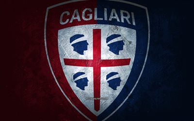 Cagliari Calcio, &#233;quipe italienne de football, fond bleu rouge, logo Cagliari Calcio, art grunge, Serie A, football, Italie, embl&#232;me de Cagliari Calcio