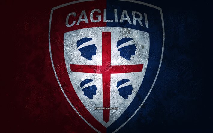 Cagliari Calcio, time de futebol italiano, fundo vermelho azul, logotipo do Cagliari Calcio, arte do grunge, Serie A, futebol, It&#225;lia, emblema do Cagliari Calcio