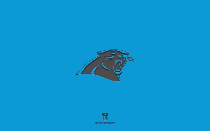 Carolina Panthers, fond bleu, &#233;quipe de football am&#233;ricain, embl&#232;me des Carolina Panthers, NFL, USA, football am&#233;ricain, logo des Carolina Panthers
