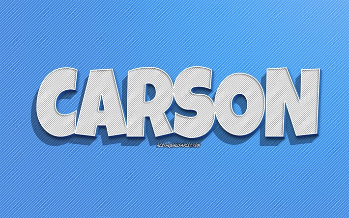 Carson, fond de lignes bleues, fonds d&#39;&#233;cran avec noms, nom Carson, noms masculins, carte de voeux Carson, dessin au trait, photo avec nom Carson