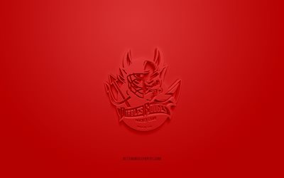 Briancon Red Devils, creative 3D logo, red background, 3d emblem, French ice hockey team, Ligue Magnus, Briancon, France, 3d art, hockey, Briancon Red Devils 3d logo