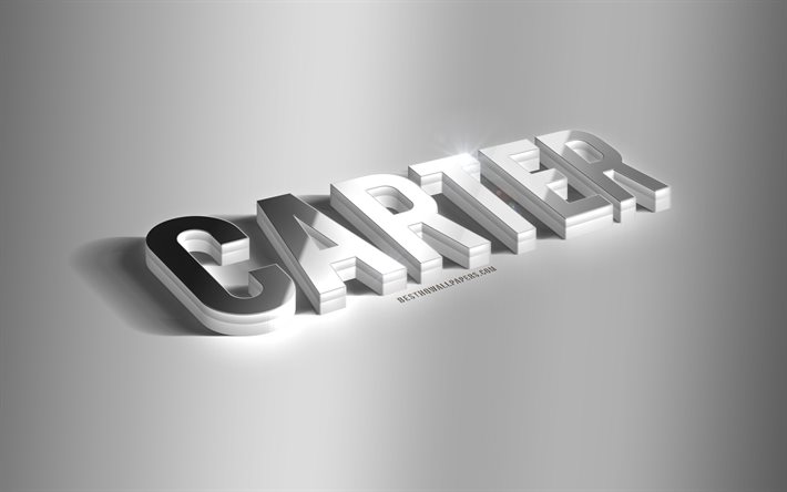 Carter, silver 3d art, gray background, wallpapers with names, Carter name, Carter greeting card, 3d art, picture with Carter name