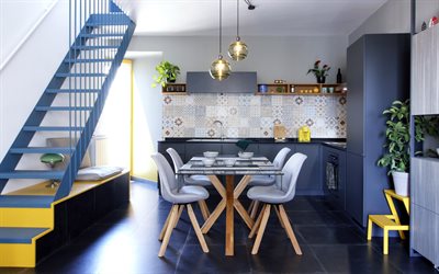 tyylik&#228;s keitti&#246;n suunnittelu, sininen moderni keitti&#246;, sininen v&#228;ri keitti&#246;ss&#228;, moderni sisustus, keitti&#246;, ideoita keitti&#246;&#246;n