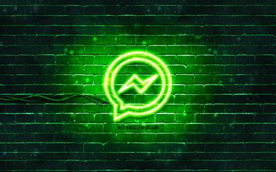 Facebook Messenger green logo, 4k, green neon lights, creative, green abstract background, Facebook Messenger logo, social networks, Facebook Messenger
