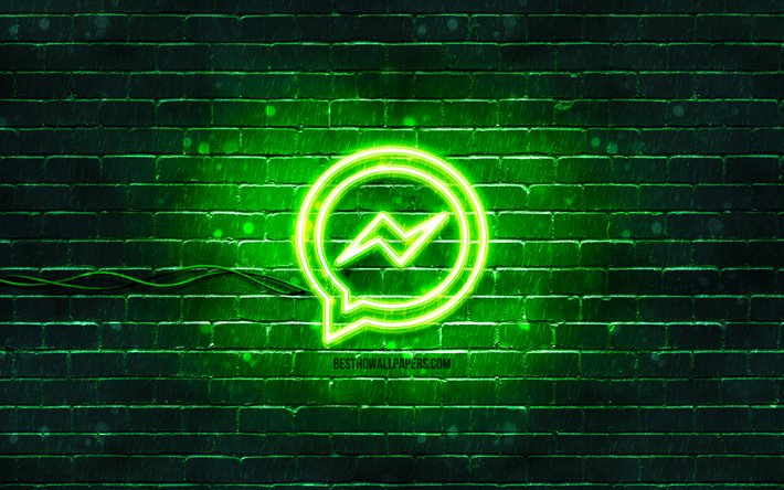 Facebook Messenger yeşil logo, 4k, yeşil neon ışıklar, yaratıcı, yeşil soyut arka plan, Facebook Messenger logosu, sosyal ağlar, Facebook Messenger