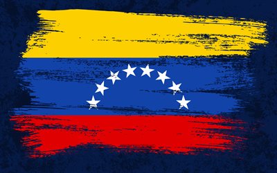 4k, Flag of Venezuela, grunge flags, South American countries, national symbols, brush stroke, Venezuelan flag, grunge art, Venezuela flag, South America, Venezuela