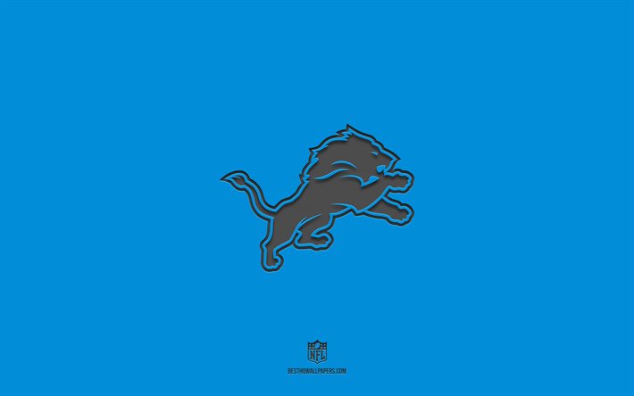 Lions de Detroit, fond bleu, &#233;quipe de football am&#233;ricain, embl&#232;me de Lions de Detroit, NFL, Etats-Unis, football am&#233;ricain, logo de Lions de Detroit