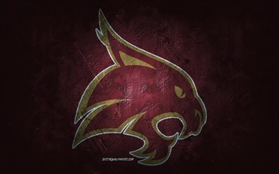 Texas State Bobcats, American football team, burgundy background, Texas State Bobcats logo, grunge art, NCAA, American football, USA, Texas State Bobcats emblem