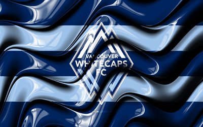 Bandeira vancouver whitecaps, 4k, ondas 3D azuis, MLS, time de futebol canadense, futebol, logotipo vancouver whitecaps, Vancouver Whitecaps FC