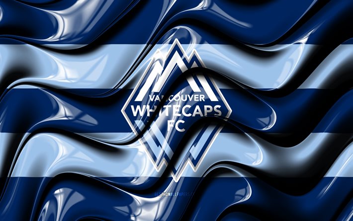 Vancouver Whitecaps lippu, 4k, sininen 3D aallot, MLS, Kanadan jalkapallojoukkue, jalkapallo, Vancouver Whitecaps logo, Vancouver Whitecaps FC