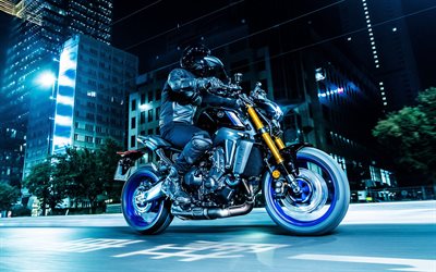Yamaha MT-09 SP, 4k, yömaisemat, 2021 polkupyörät, liikesumea, superbikes, 2021 Yamaha MT-09 SP, Yamaha