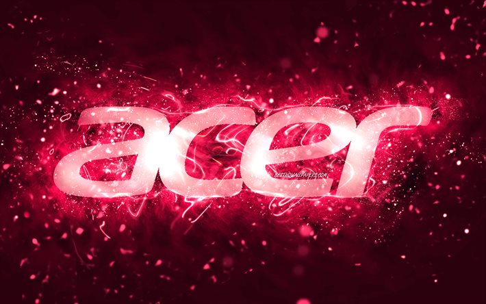 Acer pink logo, 4k, pink neon lights, creative, pink abstract background, Acer logo, brands, Acer
