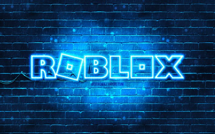 Download Wallpapers Roblox Blue Logo 4k Blue Brickwall Roblox Logo Online Games Roblox Neon Logo Roblox For Desktop Free Pictures For Desktop Free - desktop backgrounds gaming roblox