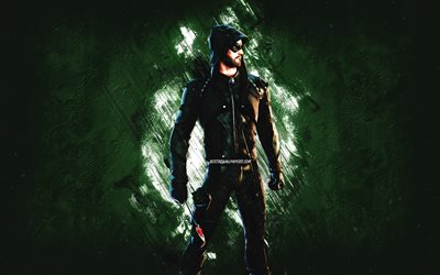Fortnite Green Arrow Skin, Fortnite, ana karakterler, yeşil taş arka plan, Green Arrow, Fortnite kaplamaları, Green Arrow Skin, Green Arrow Fortnite, Fortnite karakterleri