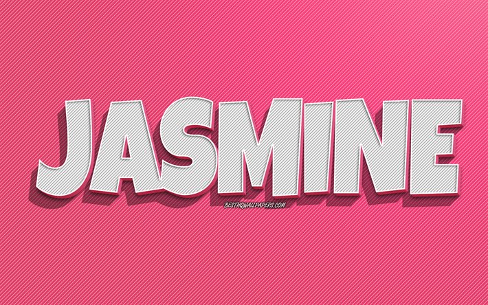 Jasmine, fond de lignes roses, fonds d’&#233;cran avec des noms, nom de jasmin, noms f&#233;minins, carte de voeux de jasmin, art de ligne, image avec le nom de jasmin