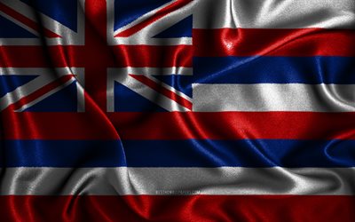 Hawaii flagga, 4k, silke v&#229;giga flaggor, tyska stater, USA, tyg flaggor, 3D konst, Hawaii, Hawaii 3D flagga, USA stater