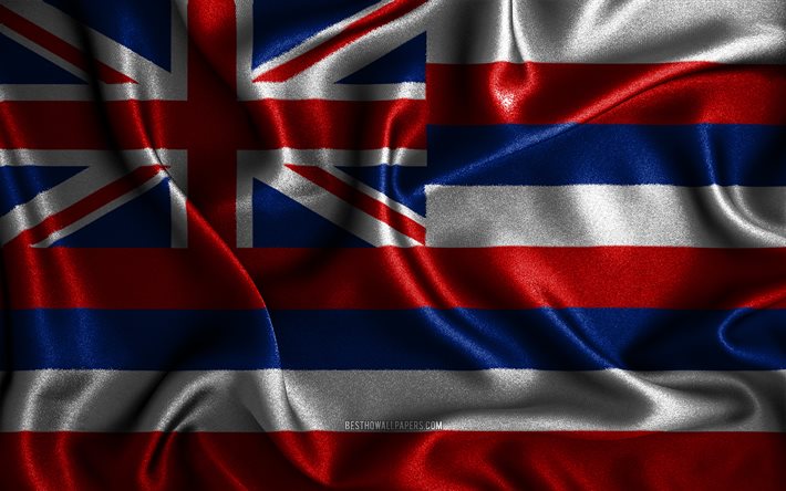 ハワイの旗, 4k, シルクの波状の旗, ドイツの州, 米国, ハワイの国旗, ファブリックフラグ, 3Dアート, Hawaii, アメリカ合衆国, ハワイ3Dフラグ