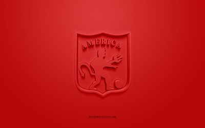 CD America de Cali, creative 3D logo, red background, 3d emblem, Colombian football club, Categoria Primera A, Cali, Colombia, 3d art, football, CD Amarica de Cali 3d logo