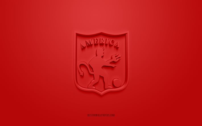 CD America de Cali, kreativ 3D-logotyp, r&#246;d bakgrund, 3d emblem, colombiansk fotbollsklubb, Categoria Primera A, Cali, Colombia, 3d konst, fotboll, CD Amarica de Cali 3d logotyp