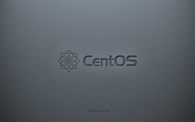 セントOSロゴ, 灰色の創造的な背景, セントOSエンブレム, 灰色の紙の質感, CentOS, 灰色の背景, CentOS 3D ロゴ