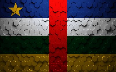 Flag of Central African Republic, honeycomb art, Central African Republic hexagons flag, Central African Republic, Central African Republic flag