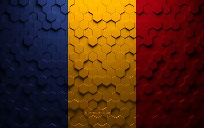 Drapeau du Tchad, art nid d’abeilles, drapeau hexagonaux tchadien, Tchad, art hexagonaux 3d, drapeau tchadien