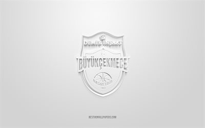 Buyukcekmece Basketbol, kreativ 3D-logotyp, vit bakgrund, 3d emblem, turkisk basketklubb, Basketbol Super Ligi, Istanbul, Turkiet, 3d konst, basket, Buyukcekmece Basketbol 3d logotyp