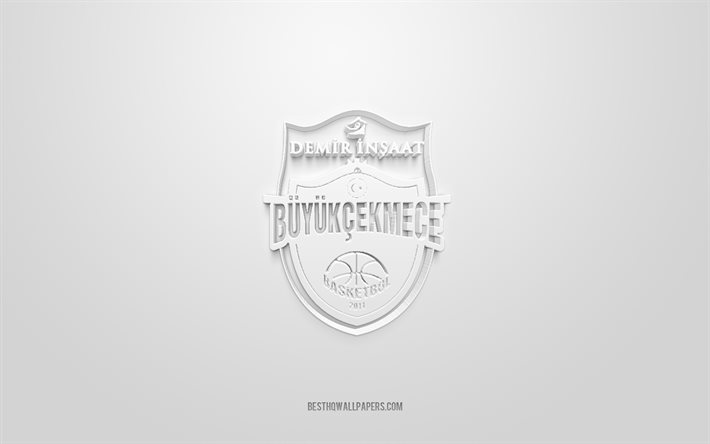 Buyukcekmece Basketbol, creative 3D logo, white background, 3d emblem, Turkish basketball club, Basketbol Super Ligi, Istanbul, Turkey, 3d art, basketball, Buyukcekmece Basketbol 3d logo