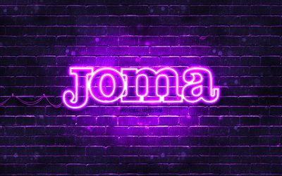 Joma violet logo, 4k, violet brickwall, Joma logo, sports brands, Joma neon logo, Joma