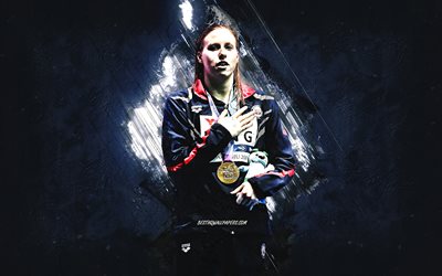 Lilly King, American swimmer, USA national team, blue stone background, American athlete, USA