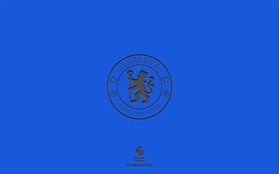 Chelsea FC, blue background, English football team, Chelsea FC emblem, Premier League, England, football, Chelsea FC logo