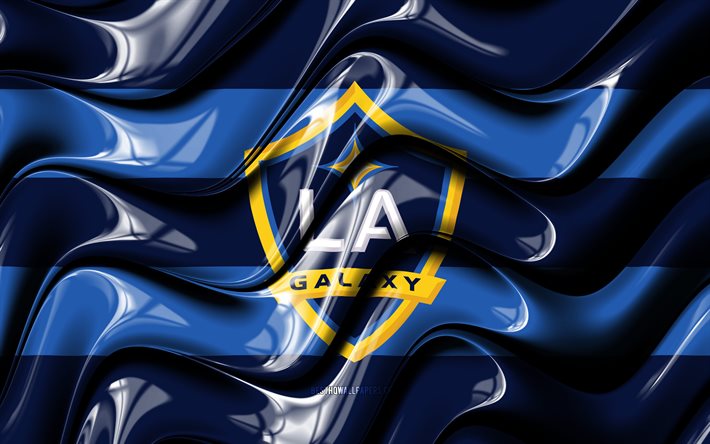 Los Angeles Galaxy drapeau, 4k, blue 3D waves, MLS, american soccer team, football, Los Angeles Galaxy logo, soccer, Los Angeles Galaxy FC, LA Galaxy
