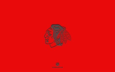 Blackhawks de Chicago, fond rouge, &#233;quipe de hockey am&#233;ricaine, embl&#232;me des Blackhawks de Chicago, LNH, &#201;tats-Unis, hockey, logo des Blackhawks de Chicago