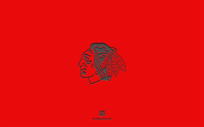 Blackhawks de Chicago, fond rouge, &#233;quipe de hockey am&#233;ricaine, embl&#232;me des Blackhawks de Chicago, LNH, &#201;tats-Unis, hockey, logo des Blackhawks de Chicago
