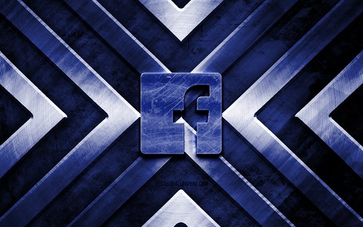 Logo in metallo di Facebook, 4K, sfondo viola metallico, social network, frecce metalliche, logo Facebook, creativo, logo in metallo Instagram, Facebook