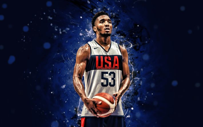 Download wallpapers Donovan Mitchell, 4k, USA Basketball Mens National  Team, blue neon lights, Donovan Vernell Mitchell Jr, basketball, US mens  national basketball team, creative, Donovan Mitchell 4K for desktop free.  Pictures for