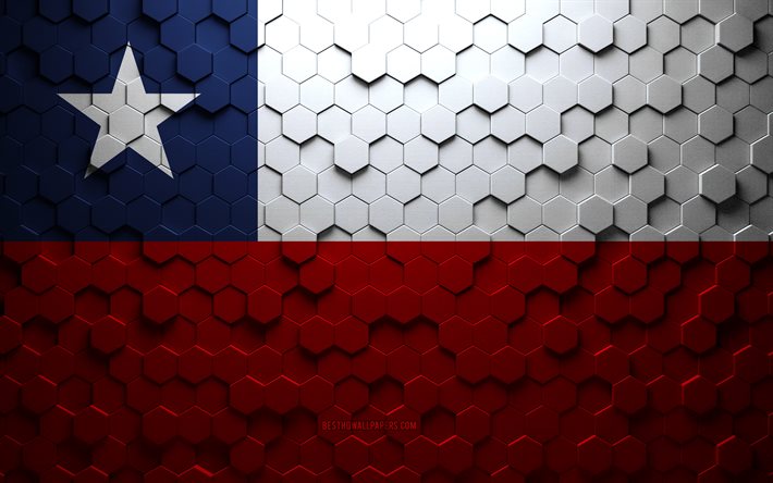 Bandiera del Cile, arte a nido d&#39;ape, bandiera esagonale del Cile, Cile, arte esagonale 3d, bandiera del Cile