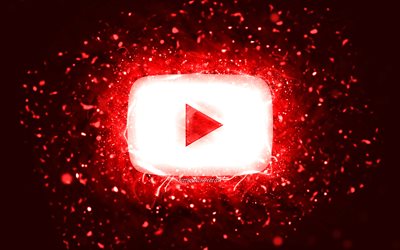 Youtube kırmızı logo, 4k, kırmızı neon ışıklar, sosyal ağ, yaratıcı, kırmızı soyut arka plan, Youtube logosu, Youtube