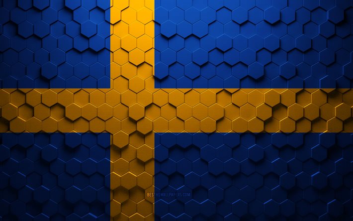 flagge von schweden, waben kunst, schweden sechsecke flagge, schweden, 3d sechsecke kunst, schweden flagge